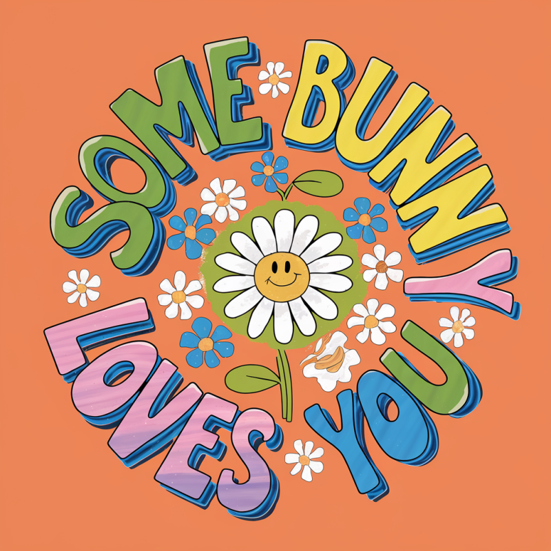 Some Bunny Loves You Flower Graphic T-Shirt