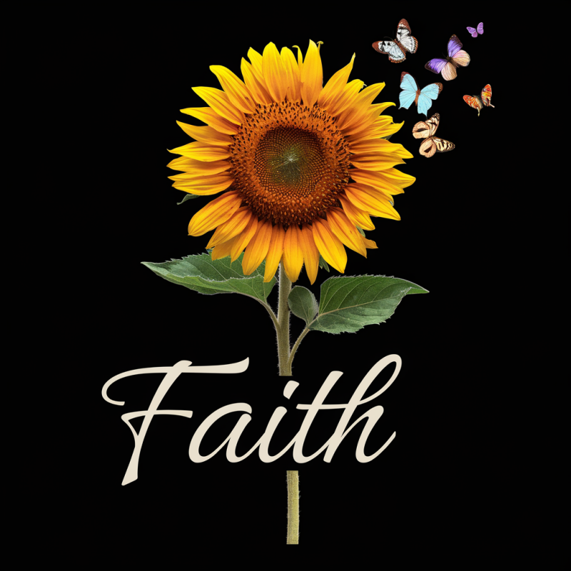 Sunflower Faith Graphic Tee - Black Floral Print T-Shirt