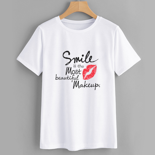 Smile Lip Print Cotton Graphic Tee Shirt