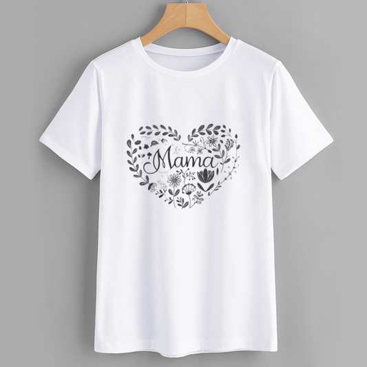 Mama Heart Floral Print Cotton T-Shirt