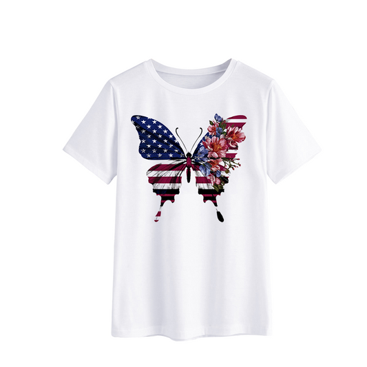 Patriotic Butterfly Floral Graphic T-Shirt