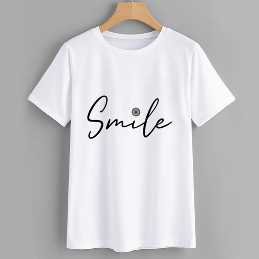 Smile Cotton White T-Shirt Casual