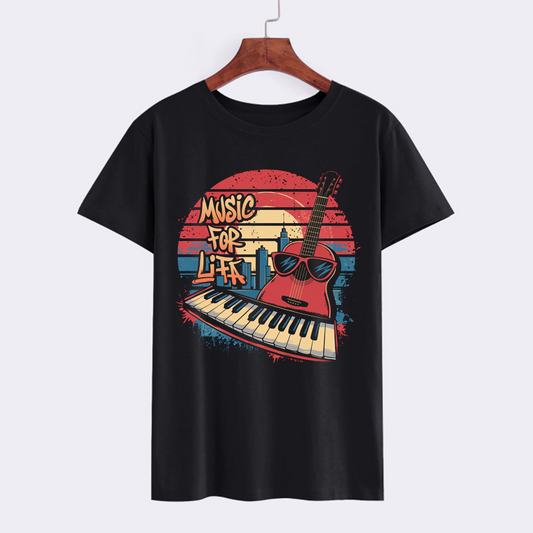 Music For Life Guitar and Piano Graphic T-Shirt