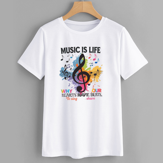 Musical Life Quote T-Shirt with Colorful Notes