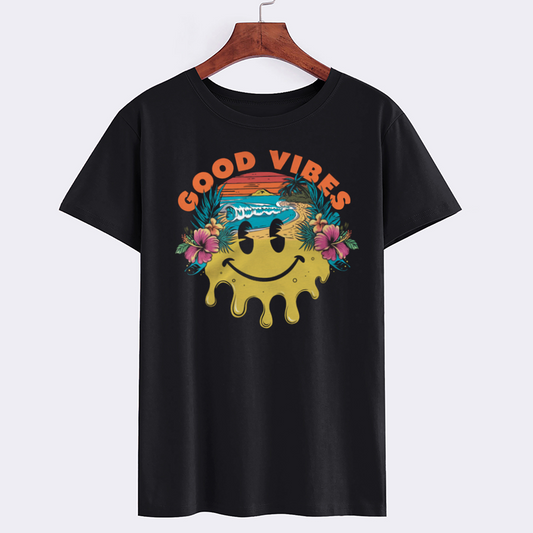 Good Vibes Smiley Face Graphic T-Shirt