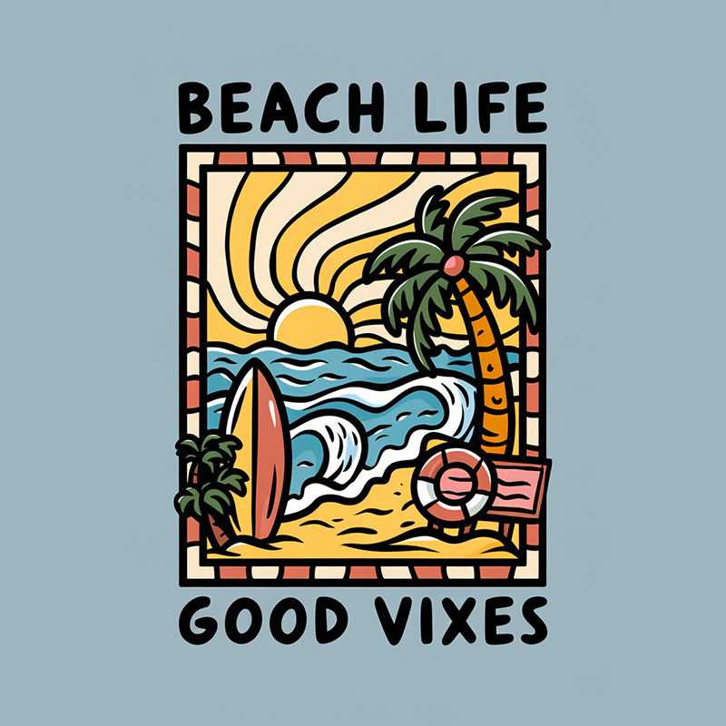 Beach Life Graphic T-Shirt with Surf Design