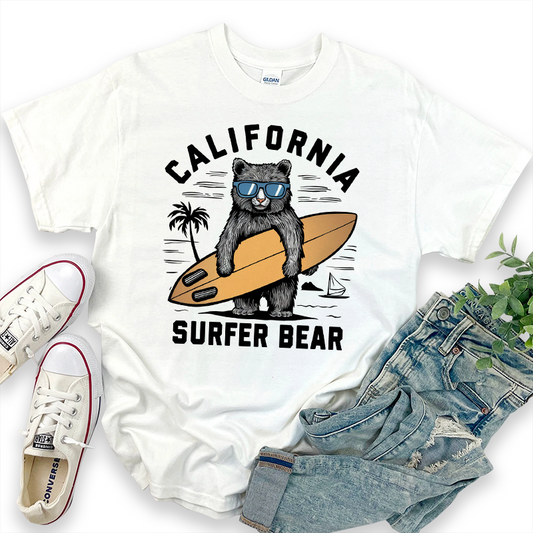 California Surfing Bear Casual T-shirt