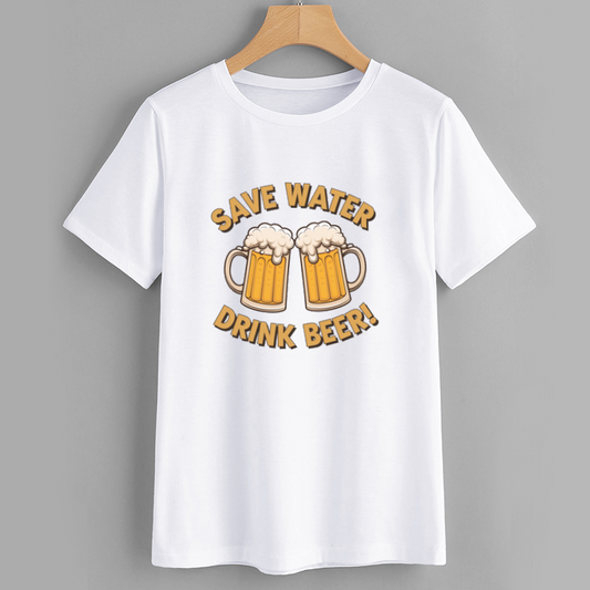 Funny Beer Lovers T-Shirt with Save Water Drink Beer Graphic