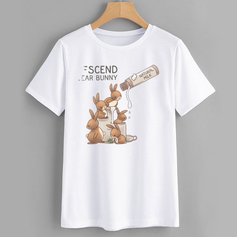 Cute Bunny Natural Milk Graphic T-Shirt