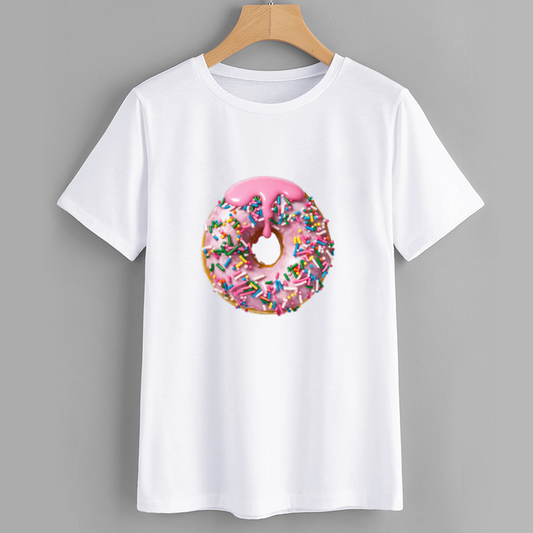 SweetLife Pink Donut Graphic Cotton T-Shirt