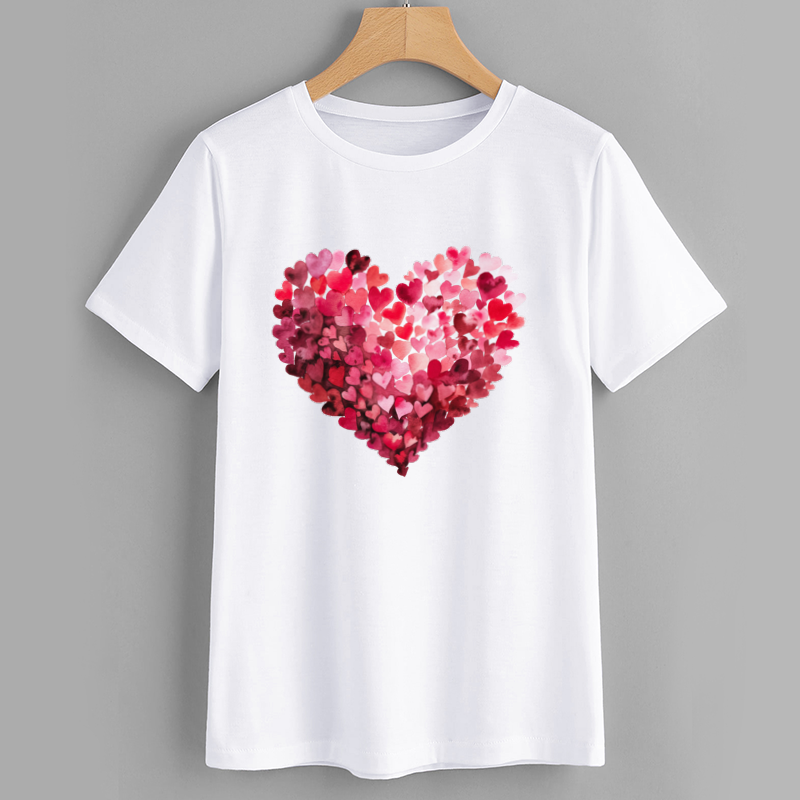 Colorful Heart Print Casual T-Shirt