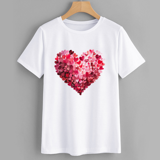 Colorful Heart Print Casual T-Shirt