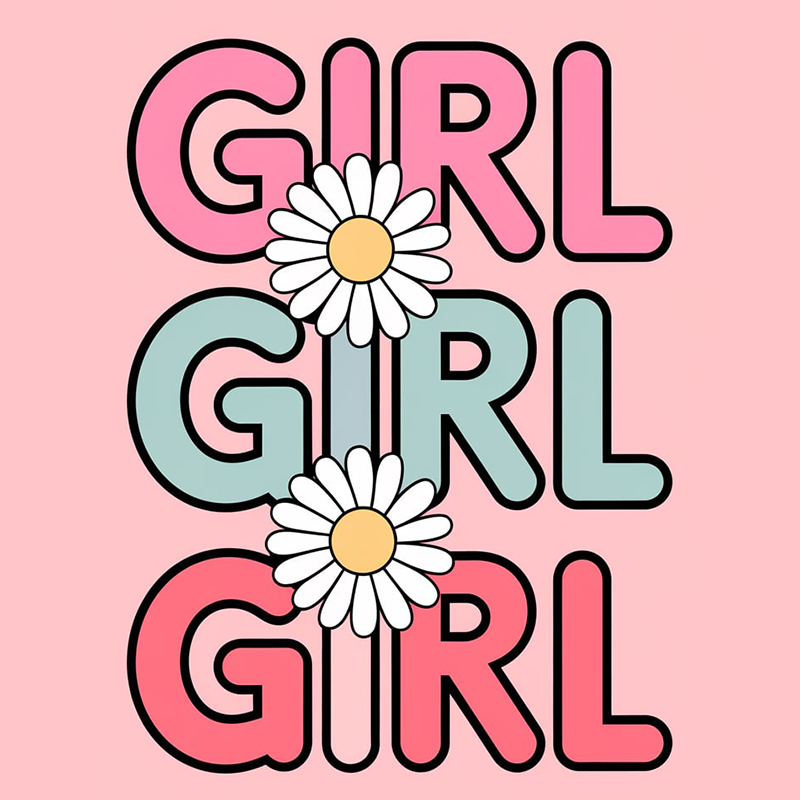 Colorful Girl Graphic T-Shirt with Daisy Print
