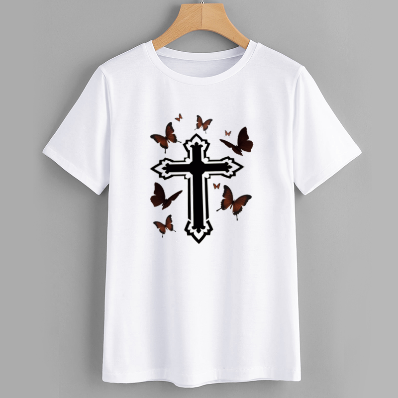 Cross and Butterfly Graphic T-Shirt
