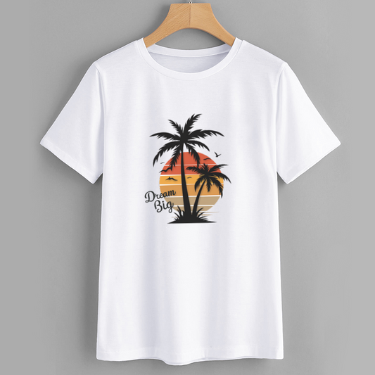 Dream Big Sunset Palm Cotton Graphic T-Shirt