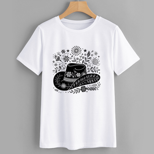 Floral Cowboy Hat Graphic T-Shirt