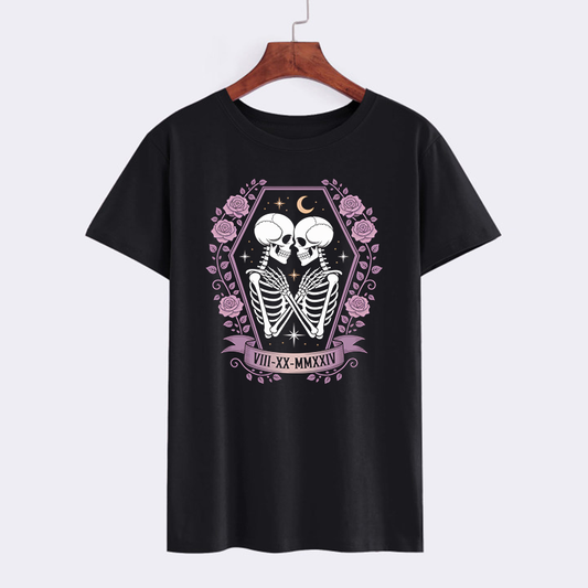 Romantic Skeleton Graphic Tee - Black T-Shirt for Unique Style
