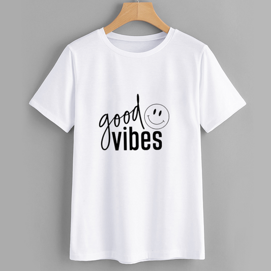 Good Vibes Smiley Face White Cotton T-Shirt
