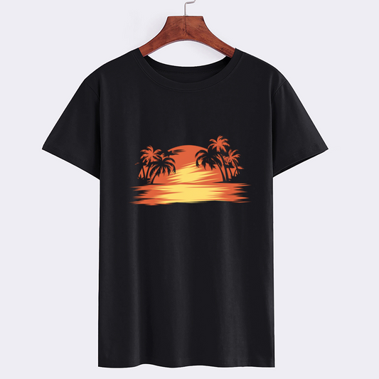 Sunset Palm Tree Graphic Black T-Shirt