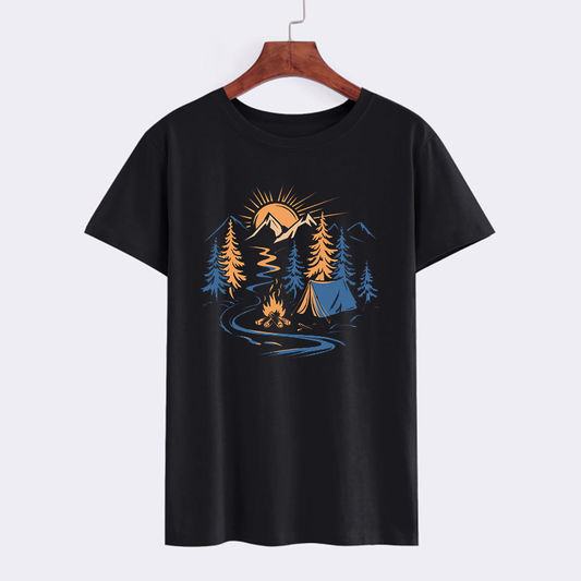 Mountain Sunrise Camping Graphic T-Shirt