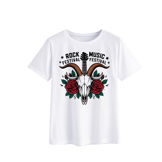 Rock Music Festival Skull and Guitar Graphic T-Shirt