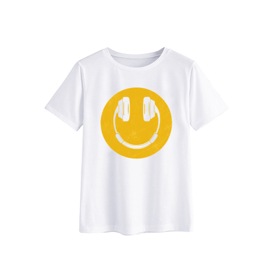Smiley Face Music Headphones Graphic T-Shirt