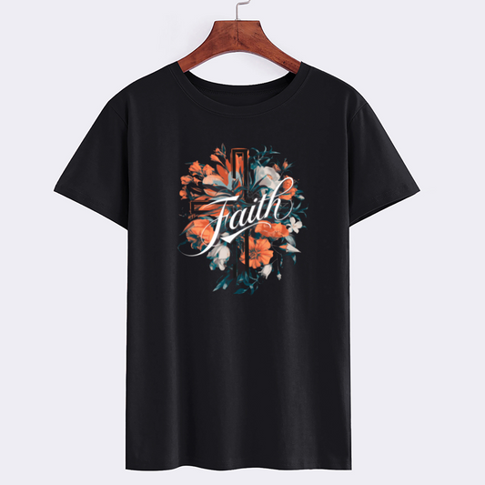 Floral Faith Graphic Black T-Shirt