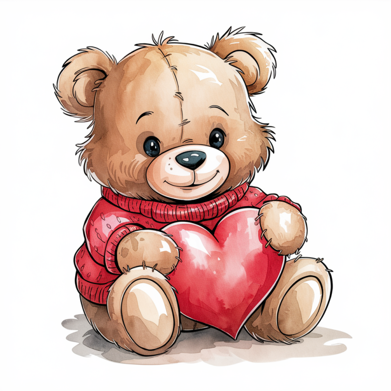 Cute Teddy Bear Heart Graphic T-Shirt for Kids