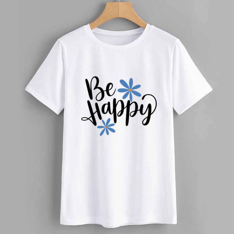 Be Happy Floral Graphic T-Shirt