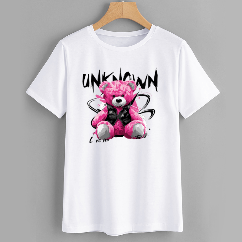 Pink Teddy Bear Graphic T-Shirt for Casual Style