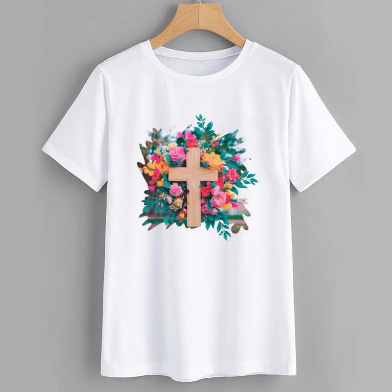 Floral Cross Graphic Tee - Inspirational Christian T-Shirt