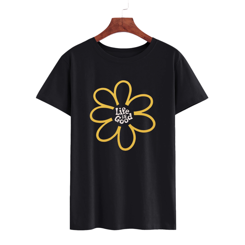 Life is Good Flower Graphic Black T-Shirt