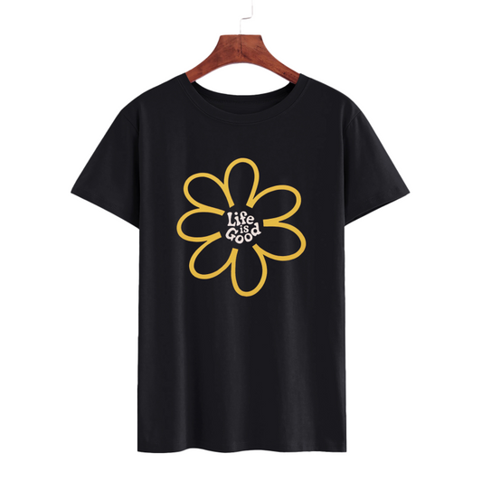 Life is Good Flower Graphic Black T-Shirt