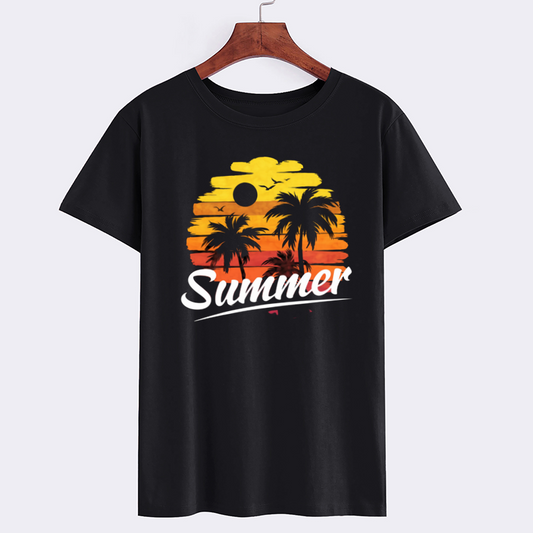 Sunset Palm Tree Summer Graphic Cotton T-Shirt