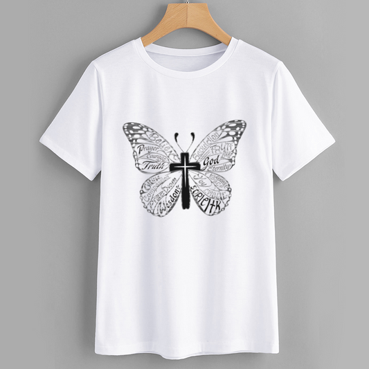 Faith Butterfly Cross Christian Cotton T-Shirt
