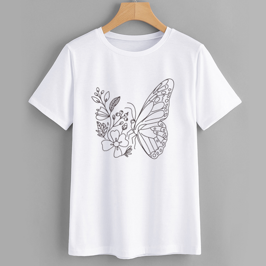 Floral Butterfly Graphic T-Shirt for Women