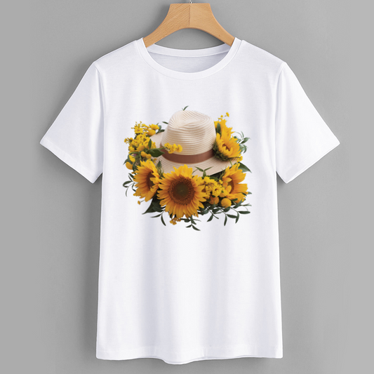 Sunflower Floral Hat Graphic T-Shirt