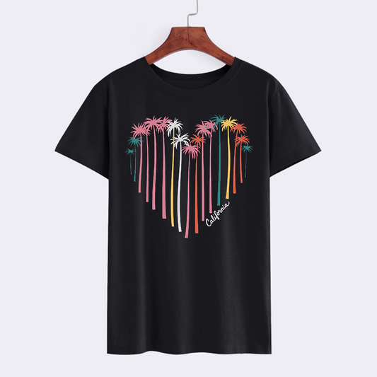 California Heart Palm Tree Graphic T-Shirt