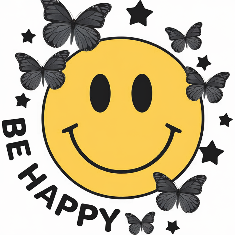 Smiley Face and Butterfly Graphic T-Shirt