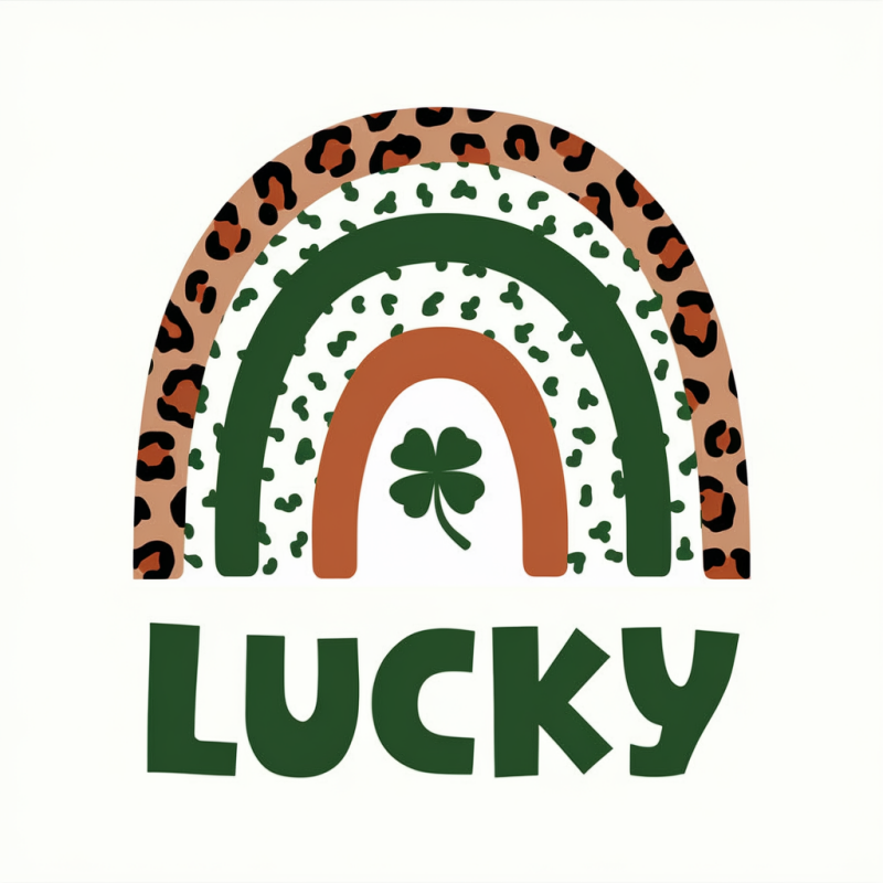 Lucky Four-Leaf Clover Leopard Print Rainbow T-Shirt