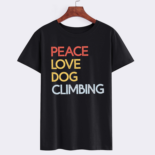 Peace Love Dog Climbing Graphic Cotton T-Shirt