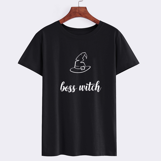 Cotton Black Boss Witch Graphic T-Shirt