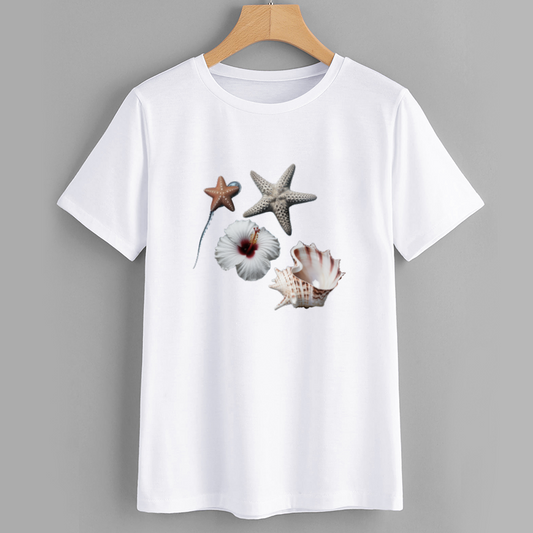 Oceanic Starfish Seashell Cotton T-Shirt
