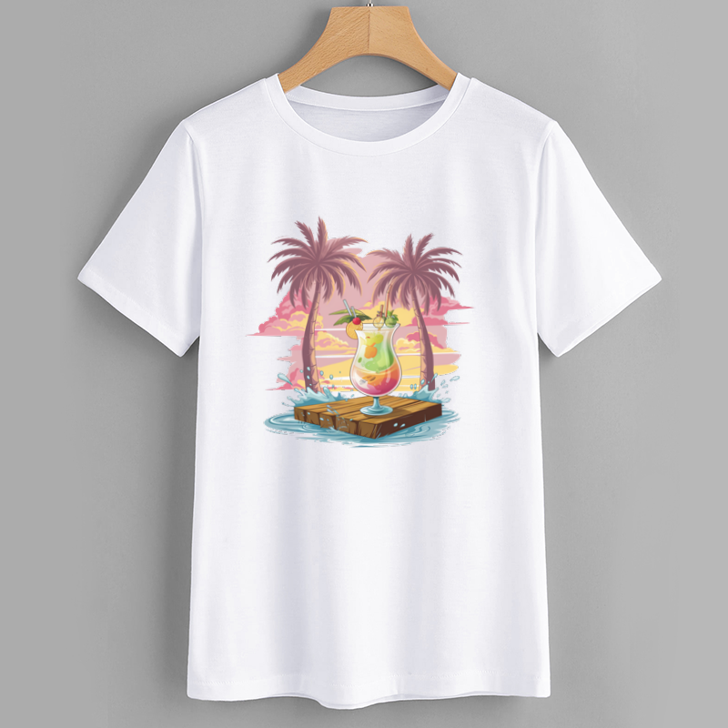 TropiChill Palm Sunset Cocktail Graphic T-Shirt