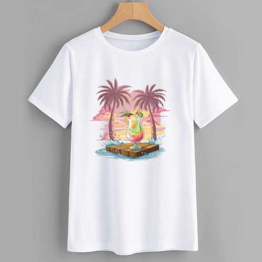 TropiChill Palm Sunset Cocktail Graphic T-Shirt