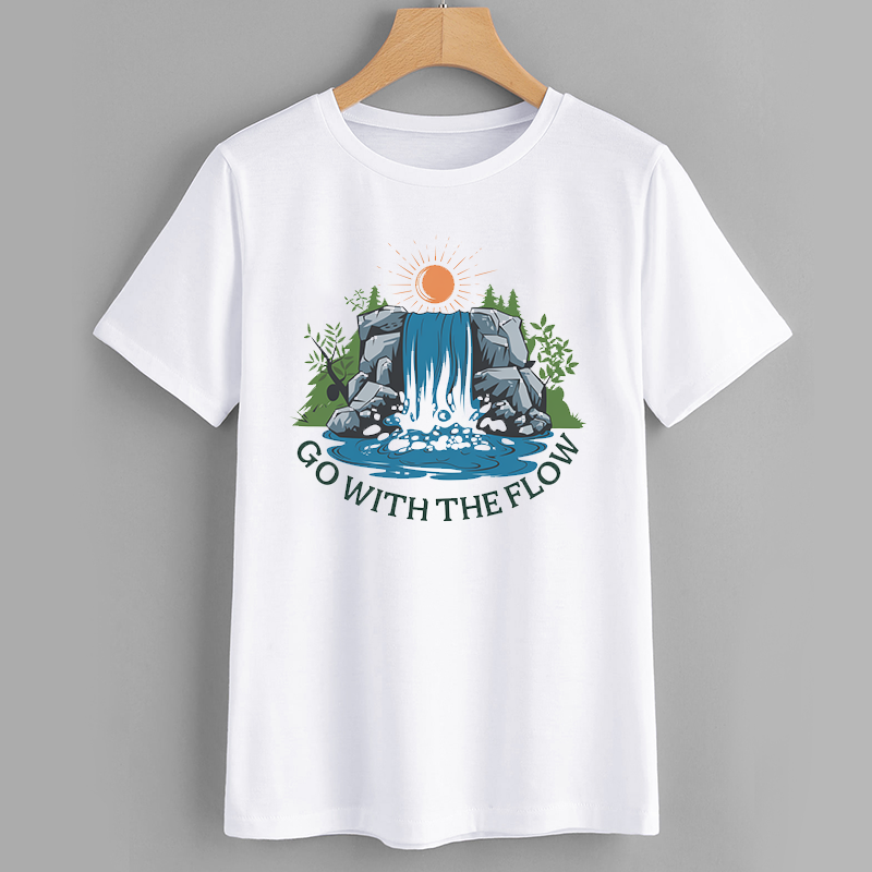 Go With The Flow Waterfall Graphic T-Shirt