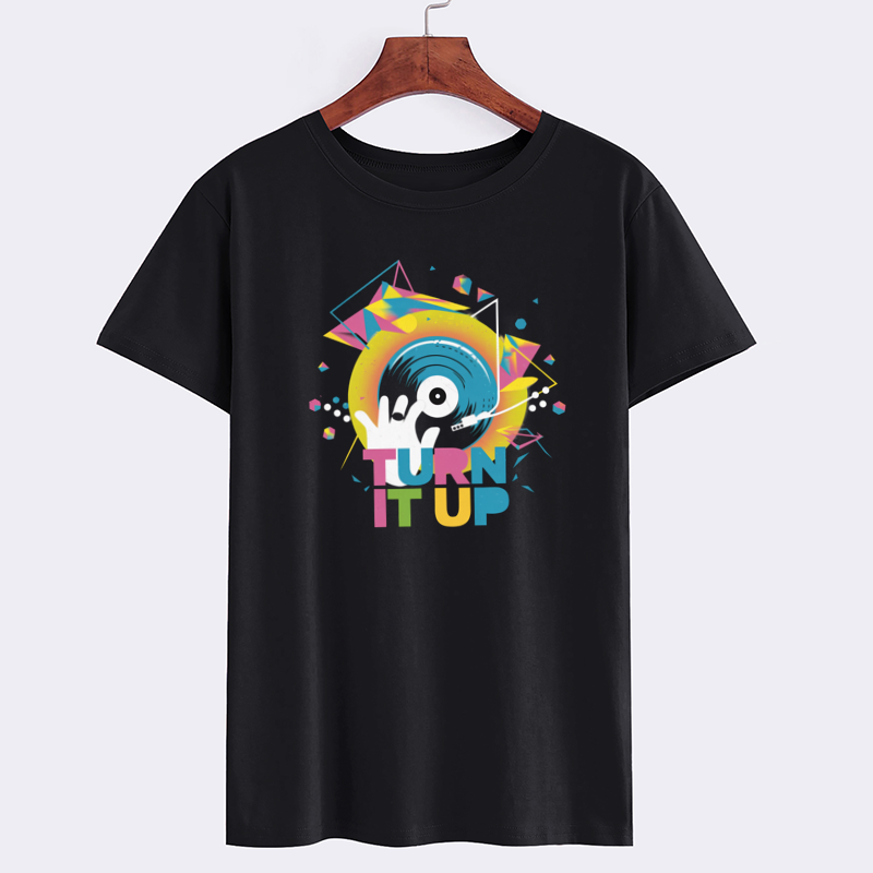 Turn It Up Graphic T-Shirt with Vinyl Record Design