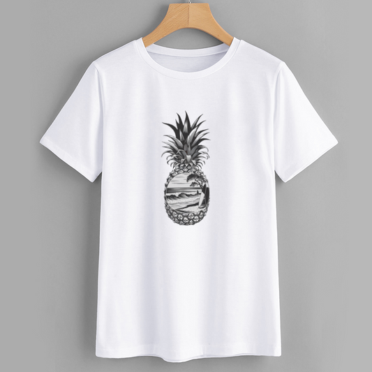Pineapple Graphic T-Shirt with Beach Scene