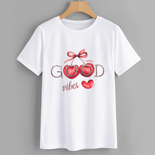 Cherry Good Vibes Graphic Cotton T-Shirt