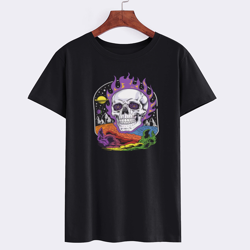 Vibrant Skull Graphic T-Shirt with Cosmic Design